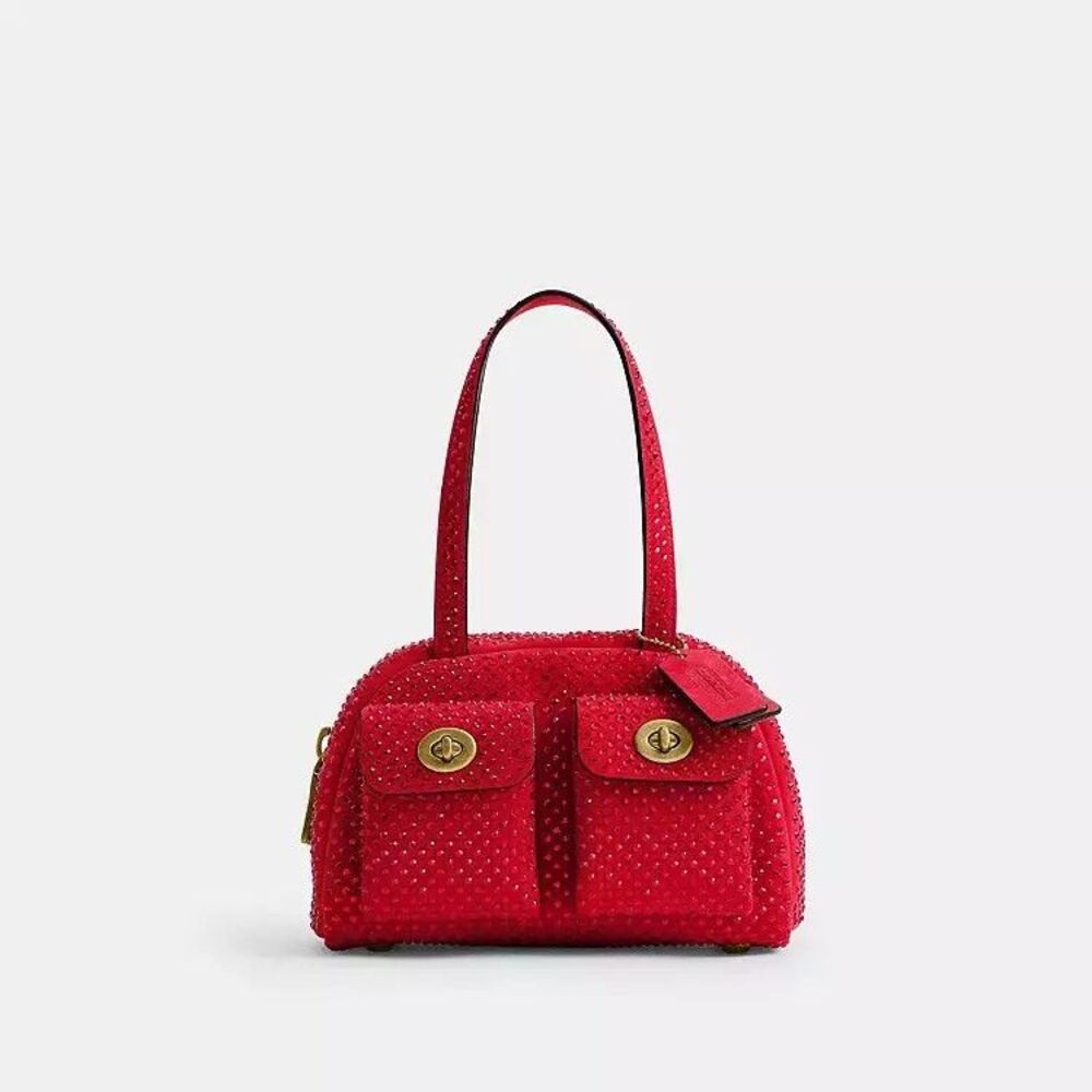 Coach Twin Turnlock Bag 20 in Dark Brass  Red Crystal -nwt